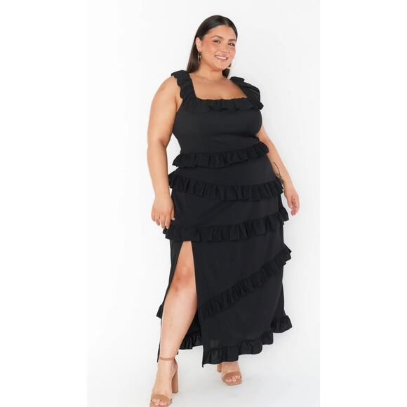 Show Me Your MuMu Black Ruffle Midi Dress - Picture 2 of 12